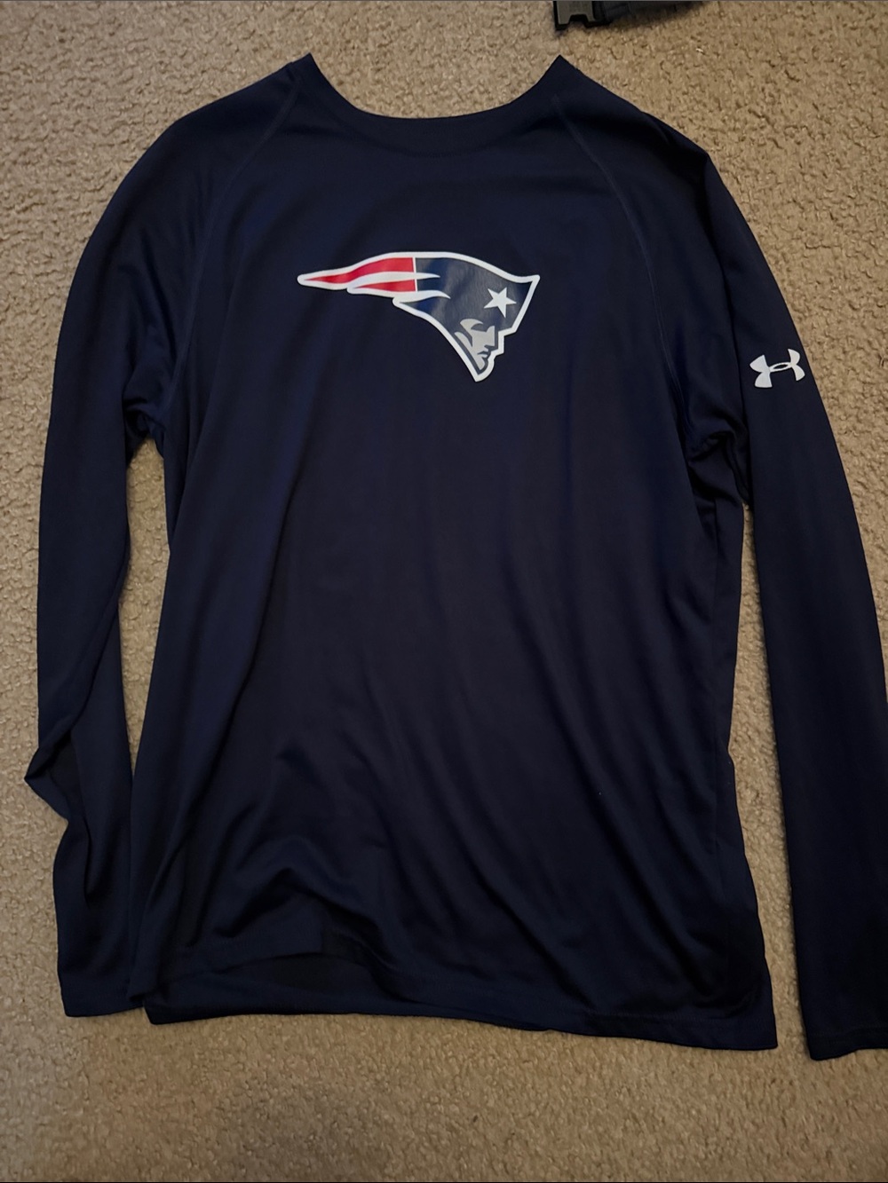 Under Armour Navy Long-Sleeve Patriots Performance Tee with White Logo